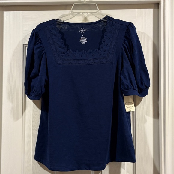St. John’s Bay Navy Puff Sleeve Square Neck Top NWT size M - Picture 3 of 5